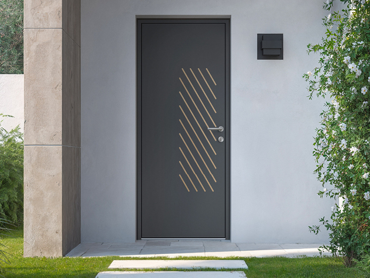 Porte d'entrée aluminium K-LINE, gamme caractère, coutille
