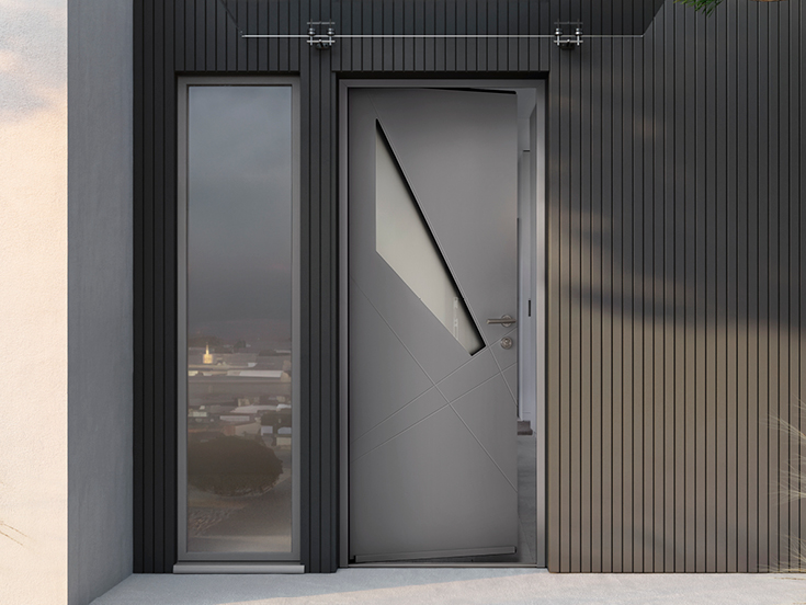Porte d'entrée K-LINE, porte pleine aluminium et acier